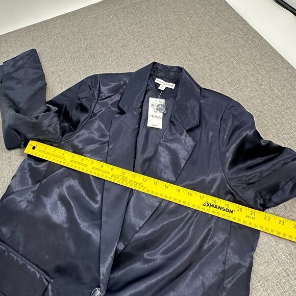 NEW! "And Now This" Trendy Satin Jacket Plus OX‎ Midnight Blue one button $69 - Picture 9 of 12